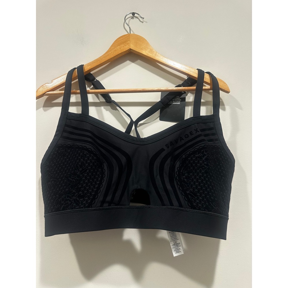 Savage X Fenty Sport Black Flocked Lace Bralette Double Strap 2X